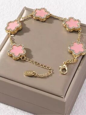 Macy's Pink Enamel Clover Bracelet with Gold Accents